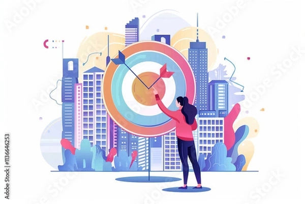 Fototapeta Modern target and dartboard, business success and goal achievement concept
