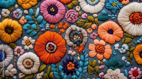 Fototapeta Embroidery pattern decor fabric composition background