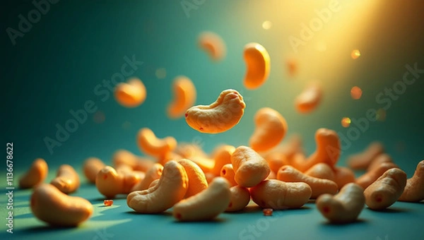 Fototapeta Cashews: Delicious, crunchy, and nutritious nuts. Perfect for healthy snacking, cooking, or gourmet treats. Enjoy roasted, salted, or raw for any occasion.