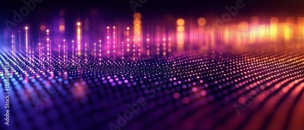 Fototapeta Colorful, abstract image with a purple and orange background. The image is made up of many small dots, creating a sense of depth and movement. The colors and patterns evoke a feeling of energy