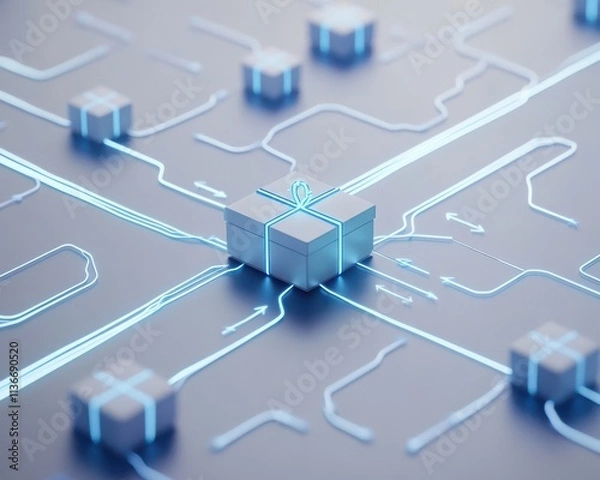 Obraz Abstract technology background with glowing cube connections and network pathways.