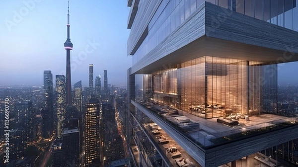 Obraz Toronto cityscape at dusk from a high-rise balcony.