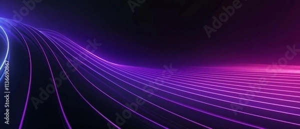 Fototapeta Purple and blue wave with a black background. The wave is very long and has a lot of purple and blue lines