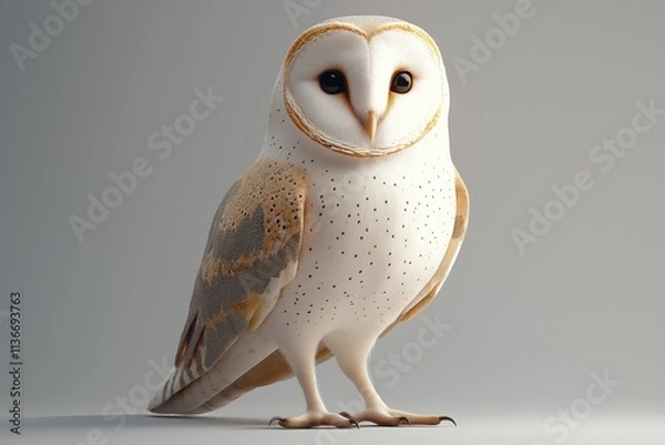 Fototapeta Studio photo of a barn owl isolated against a white background. Wildlife and conservation concept, space for copy.