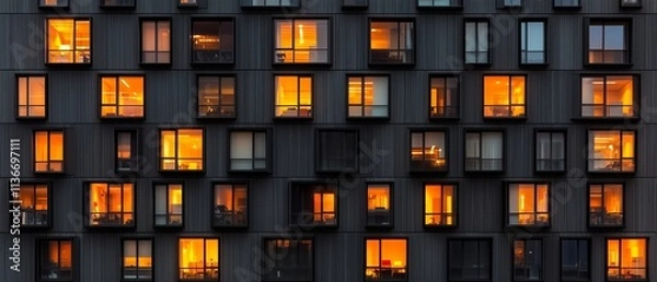 Fototapeta Building with many windows and a lot of light coming in. The windows are lit up and the building looks very modern