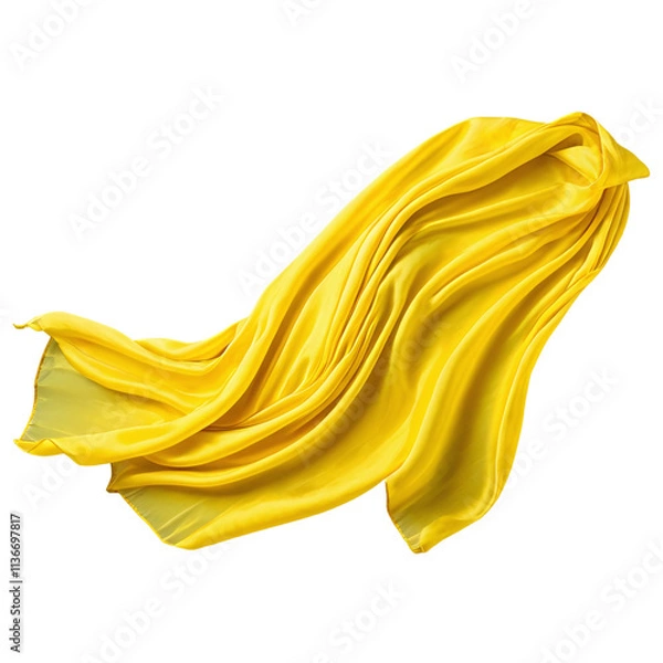 Fototapeta flying in the wind silk yellow fabric isolated on transparent background