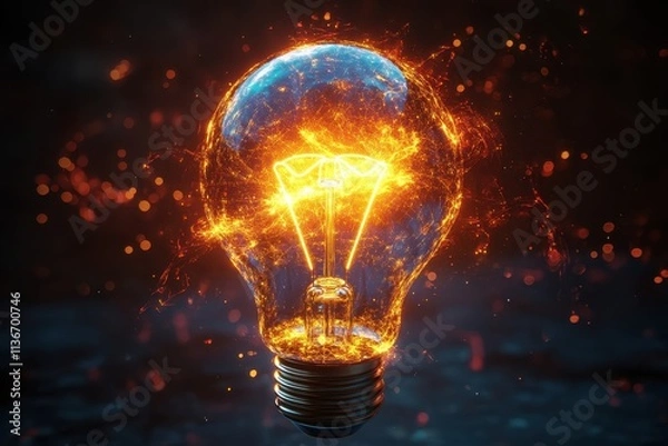 Fototapeta Illuminated light bulb against a colorful digital abstract background, representing creativity.