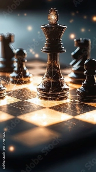 Fototapeta glowing chessboard shadowed tones double exposure Shadowed Chessboard Glow Double Exposure Chess Art Illuminated Chess Strategy.Glowing Game of Shadows.Abstract Chessboard Reflections