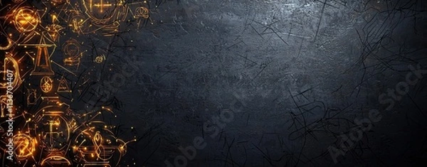 Fototapeta glowing patterns ancient symbols scat Glowing doodle battle formations with ancient symbols Tactical war markers in doodle style with glowing accents Hand-drawn battle formations