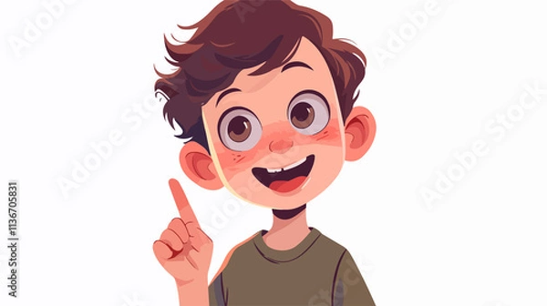 Fototapeta Happy Caucasian Boy Pointing Finger with Open Mouth
