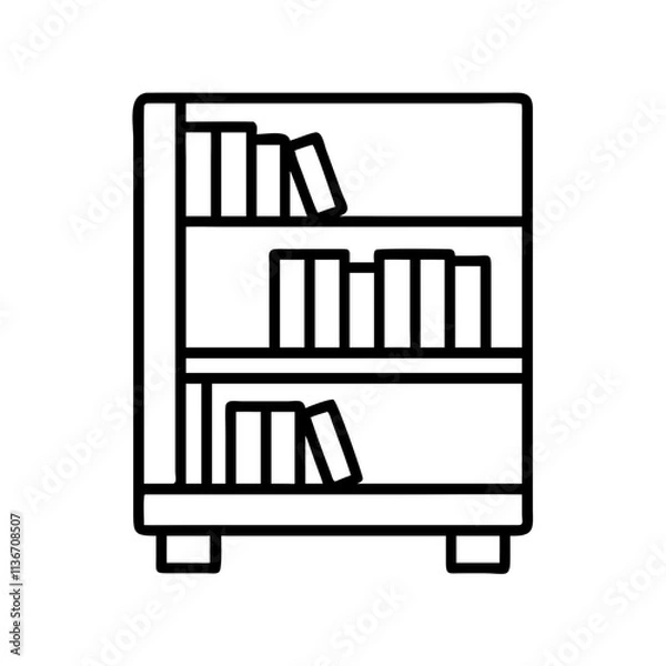 Obraz library bookshelf icon, book lovers day line art, book lovers day icon - simple black line art icon of library bookshelf, for book lovers day celebrations. book lovers day vector art.