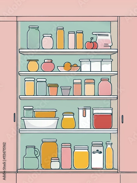 Fototapeta pantry storage board with jars and boxes cartoon vector