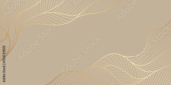 Obraz Gold lines vector art background. Abstract luxury cover design. Poster for design interior. Template for cards, flyers, banner, packaging. Premium golden illustration for luxe invite, wedding card.	