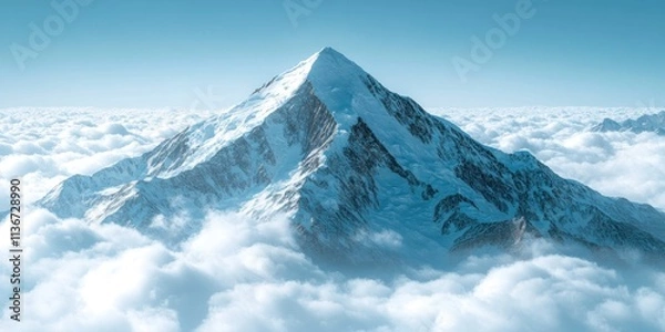 Fototapeta A stunning mountain peak covered in snow towers above a sea of clouds, showcasing its beauty