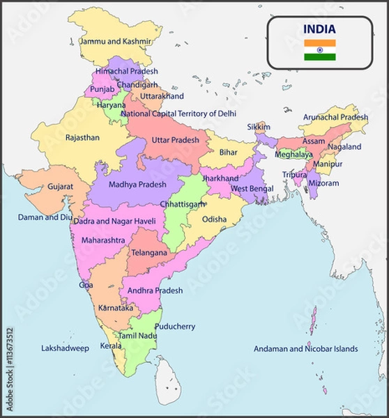 Obraz Political Map of India with Names