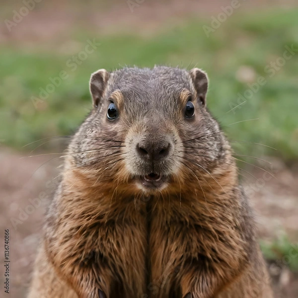 Obraz Closeup of a curious groundhog coming to look at the camera lens