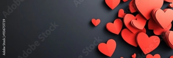 Fototapeta A vibrant collection of red hearts symbolizes love and romance, especially on Valentines Day, representing cherished connections, genuine affection, and the joy shared by couples worldwide