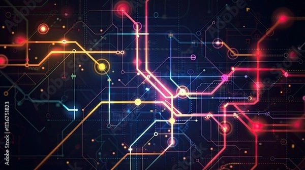 Fototapeta Abstract digital circuitry with vibrant colors representing technology and connectivity.