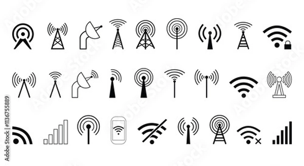 Obraz Wireless communication icons. antenna icon set. Radio antenna icon. Communication tower icons. Radio tower icons. network icons vector Illustration