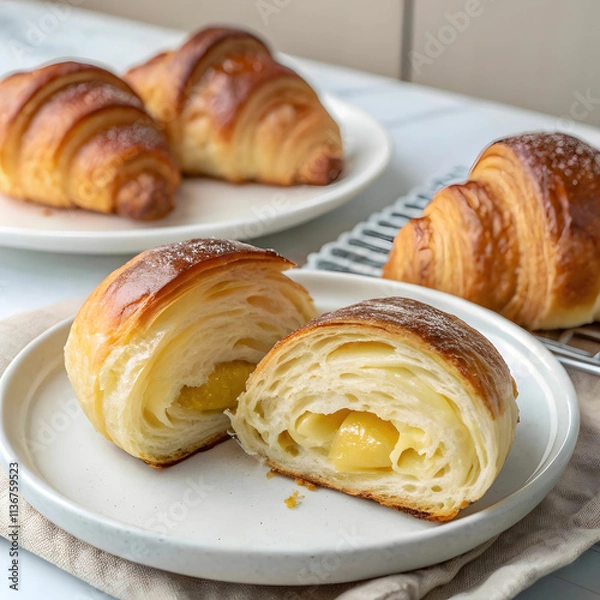 Fototapeta Classic croissant buns are buttery, flaky pastries with a soft, airy texture