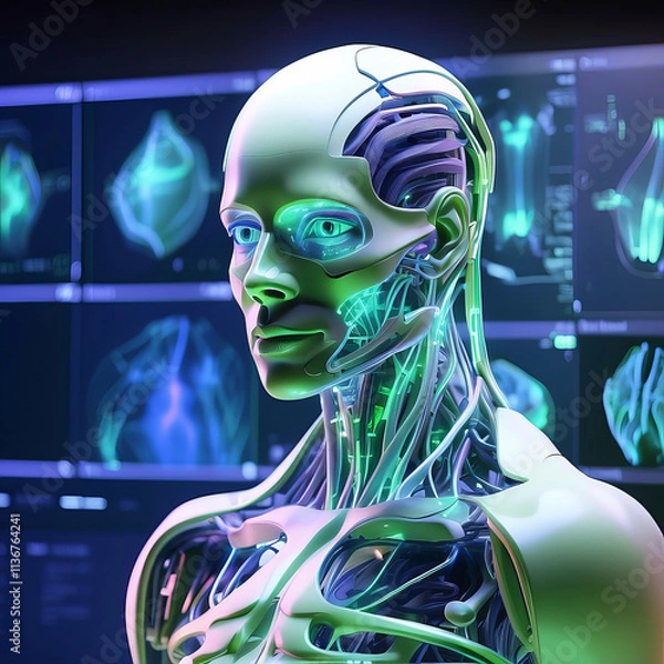 Obraz Futuristic AI-Powered Robotic Chef Cooking with Holographic Technology