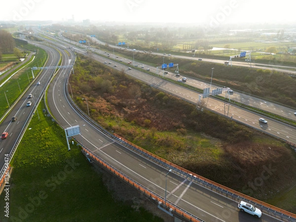 Fototapeta Aerial view of a cloverleaf interchange highway, The Haque, The Netherlands