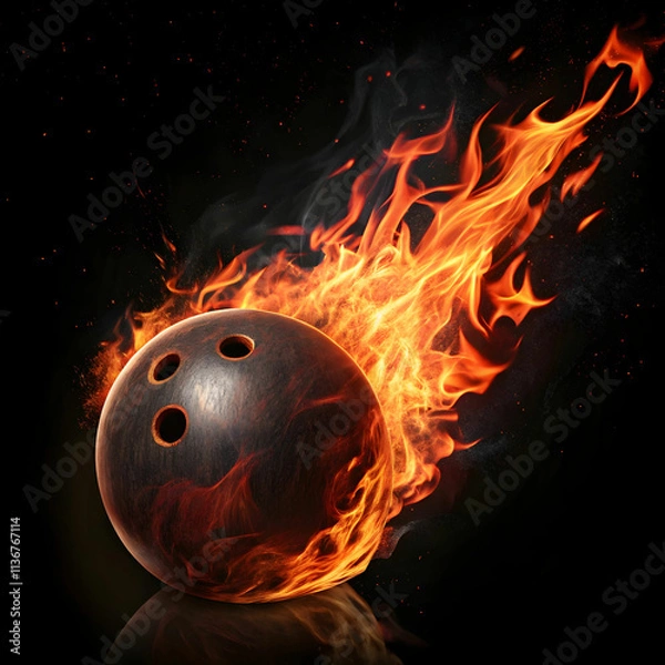 Obraz A flaming bowling ball features intense fire effects, creating a dramatic