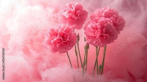 Obraz pink carnations with pink smoke