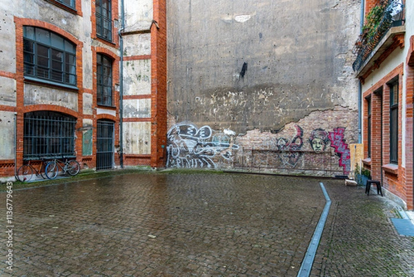 Fototapeta historische Wohnhäuser , Hinterhof in Berlin Mitte, Weinmeisterstraße, Berlin, Deutschland