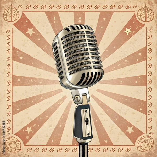 Obraz A retro microphone, featuring a vintage design with a classic metal body