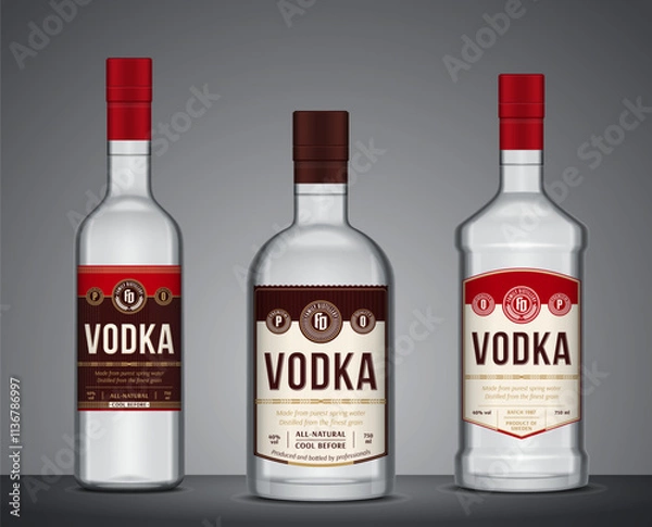Obraz Vector vodka labels. Vodka glass bottle mockups