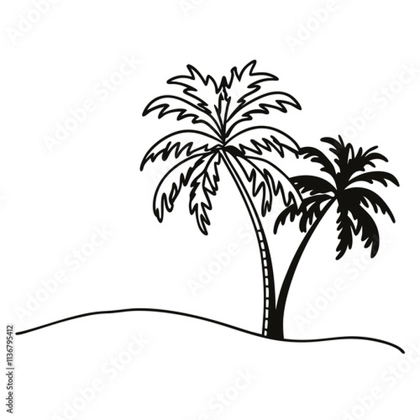 Fototapeta Tropical Palm Trees with Moon Vector Illustration