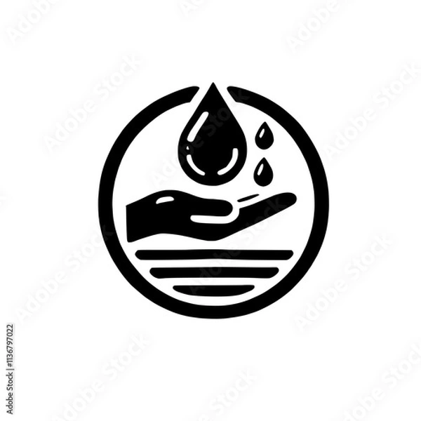 Fototapeta Water Drop in Hand Icon: A simple yet powerful icon depicting a hand holding a water drop, symbolizing the importance of water conservation and sustainability.