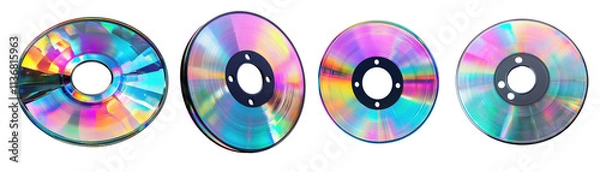 Fototapeta Reflective Compact Discs: Vibrant Holographic CD Designs for Data Storage and Multimedia Collections PNG Icon on transparent background