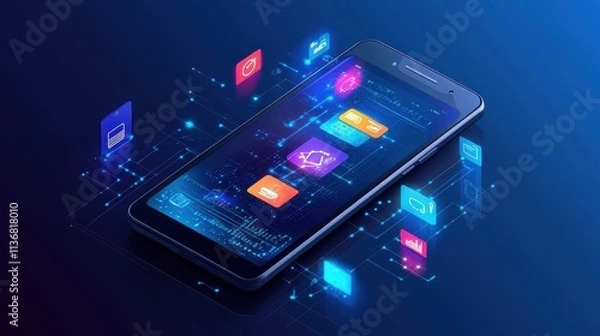 Obraz Futuristic Smartphone Interface with Glowing App Icons