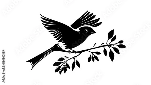 Obraz Sparrow fluttering between two branches, adjusting wings in midair, Animal Digital Art
