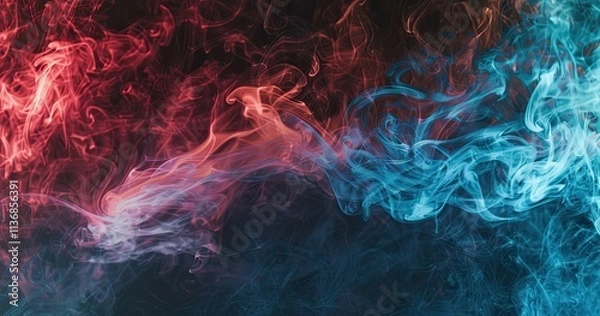 Fototapeta Abstract smoke patterns in red and blue hues create a dynamic visual effect.