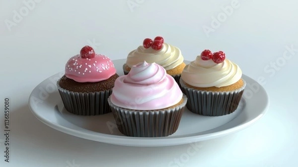 Fototapeta cupcakes on a plate on a white background