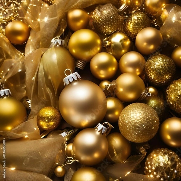 Obraz Merry Christmas, balls, lights, gold- 38