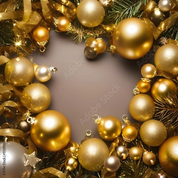 Obraz Merry Christmas, balls, lights, gold - 41