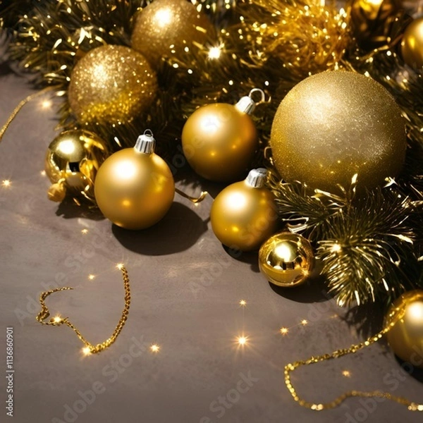 Obraz Merry Christmas, balls, lights, gold - 46