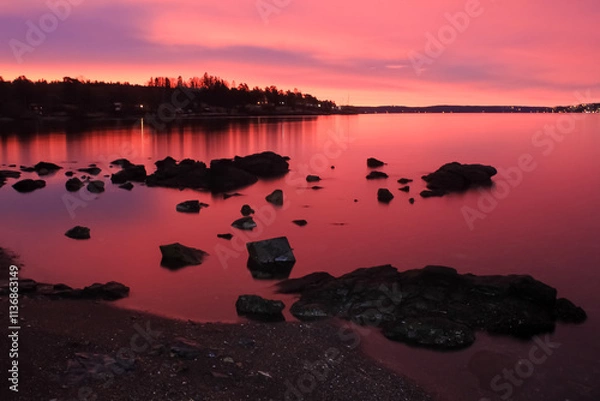 Fototapeta sunrise over calm water - Lysaker