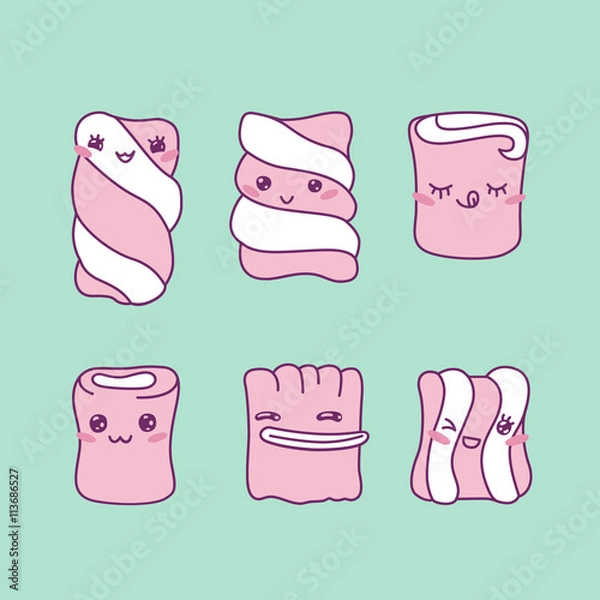 Obraz Cute marshmallow character with different expressions