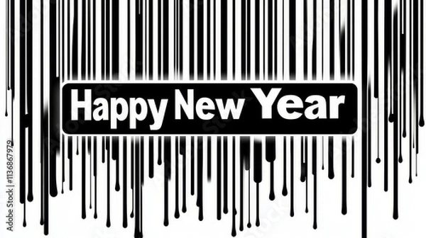 Fototapeta Happy New Year Barcode Design -  - New beginnings, celebration, technology, retail, modern.  Happy New Year message in barcode style.