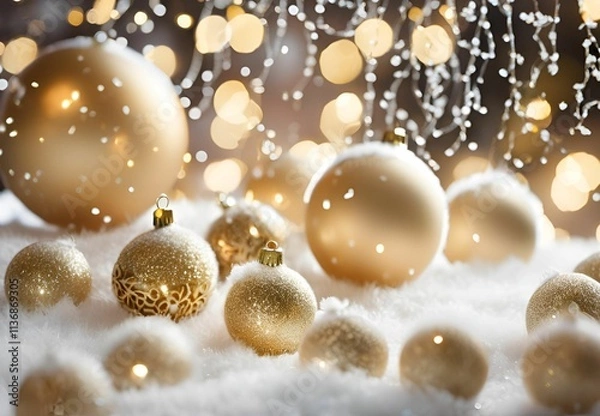 Obraz Merry Christmas, balls, lights, gold - 1