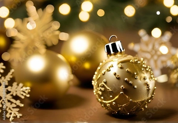 Obraz Merry Christmas, balls, lights, gold - 7