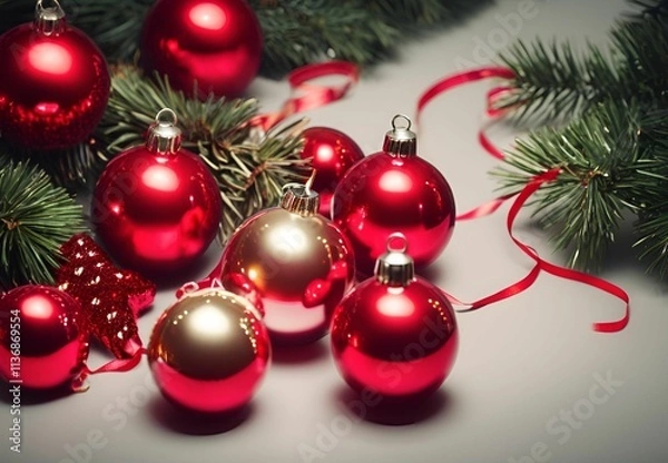 Obraz Merry Christmas, balls, lights, red - 8