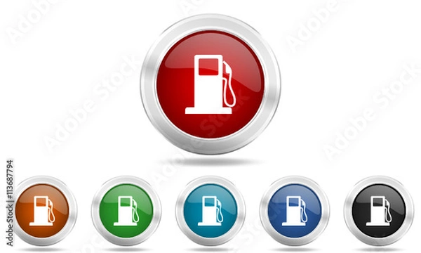 Obraz Colored metallic glossy web fuel vector icon set