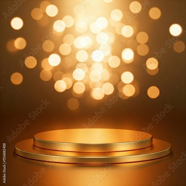 Obraz round gold stage showcase platform with shimmering bokeh light background