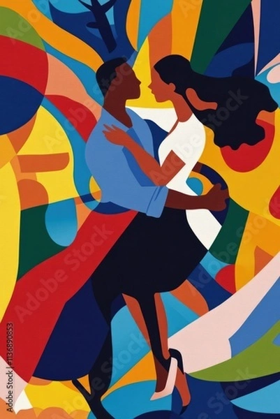 Fototapeta Colorful Dance: Joyful Abstract Art Depicting Passionate Embrace